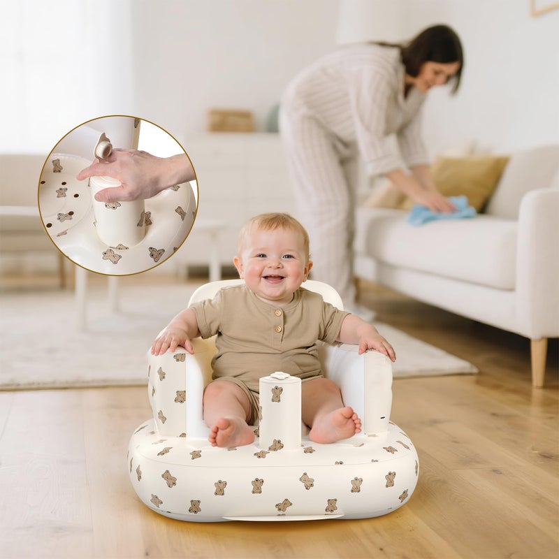 Mink Inflatable Baby Seat for Babies 3+ Months,Infant Floor Seats for Sitting Up,Portable Blow Up Baby Chair with Built in Air Pump, Ideal for Sitting Up and Learning to Play (Bear Cub) - Image 3